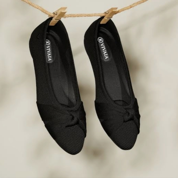 Vivaia Bibi Round-Toe Knotted Sustainable Ballet Flats In Deep Ebony Size 9.5 - Picture 9 of 9
